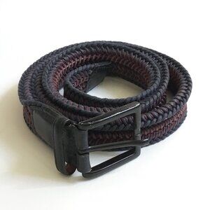 Torino Blue Mauve Woven Braided Rayon Elastic Stretch Leather Belt Size 42